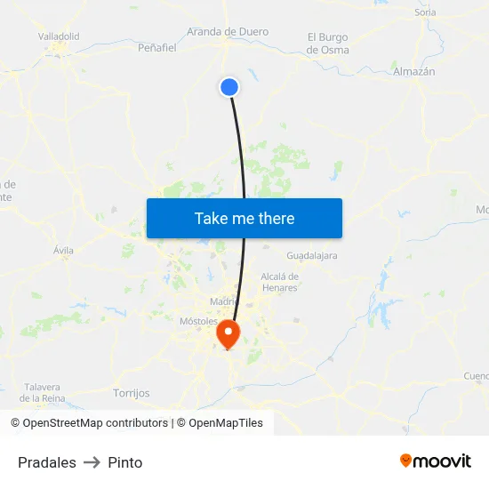Pradales to Pinto map
