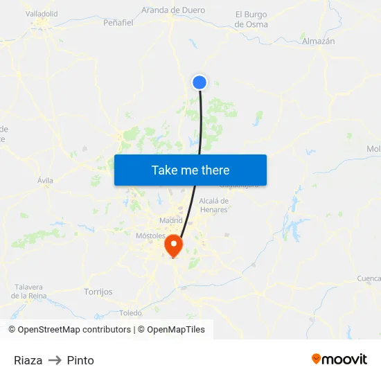 Riaza to Pinto map