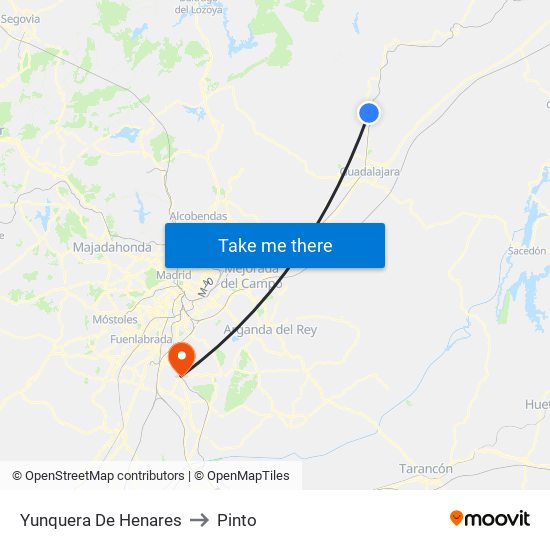 Yunquera De Henares to Pinto map