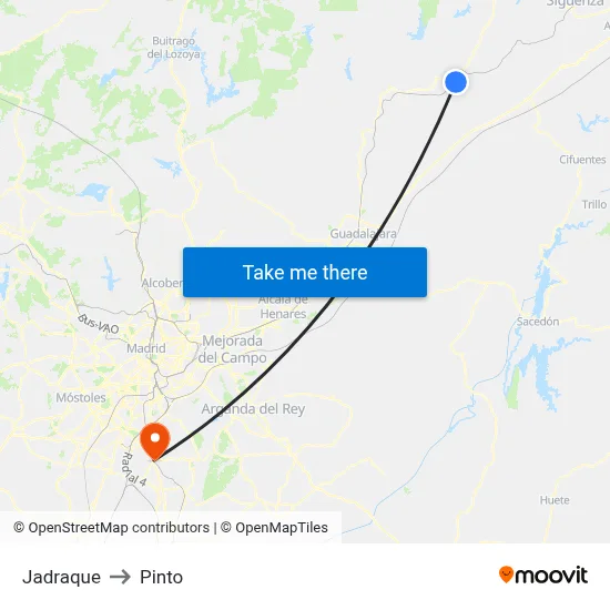 Jadraque to Pinto map