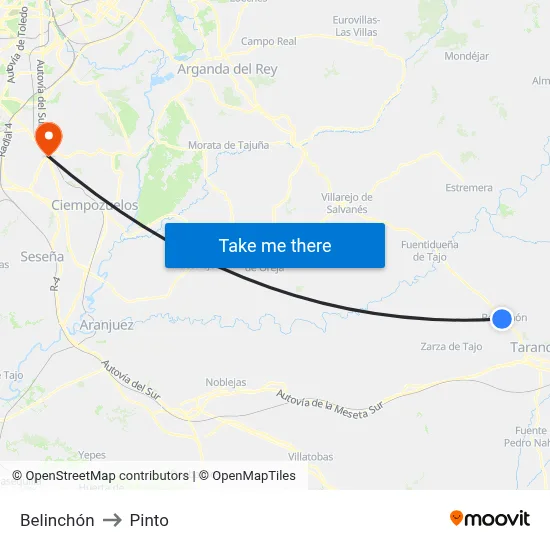 Belinchón to Pinto map