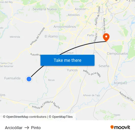 Arcicóllar to Pinto map