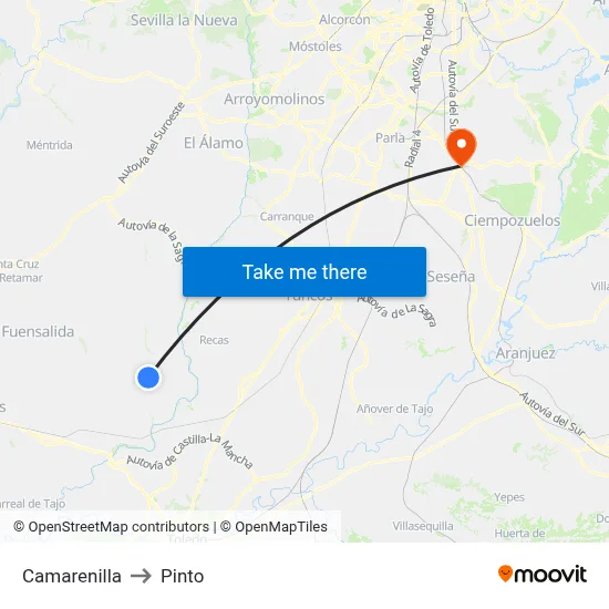 Camarenilla to Pinto map