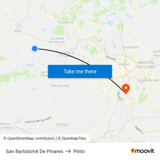San Bartolomé De Pinares to Pinto map