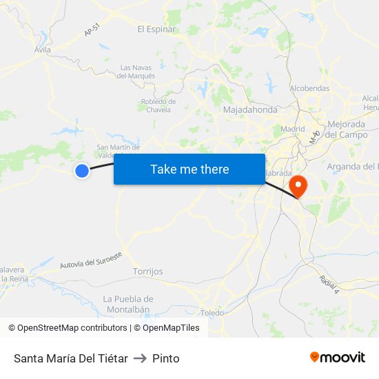 Santa María Del Tiétar to Pinto map