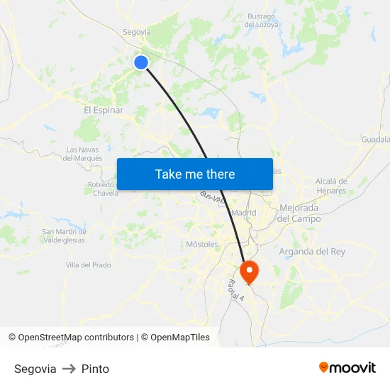 Segovia to Pinto map