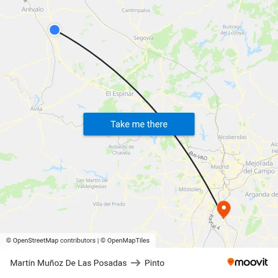 Martín Muñoz De Las Posadas to Pinto map