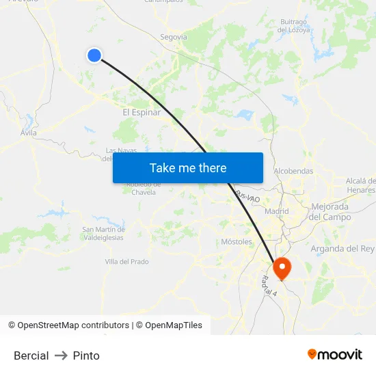 Bercial to Pinto map