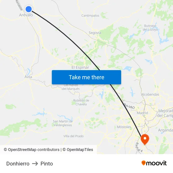 Donhierro to Pinto map