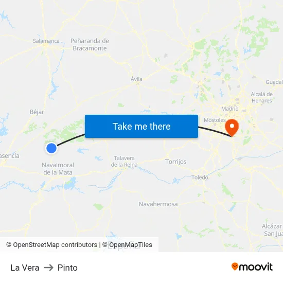 La Vera to Pinto map