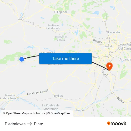 Piedralaves to Pinto map