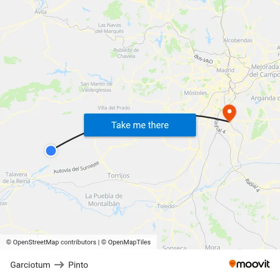 Garciotum to Pinto map