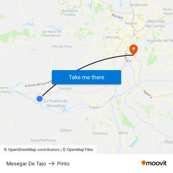 Mesegar De Tajo to Pinto map