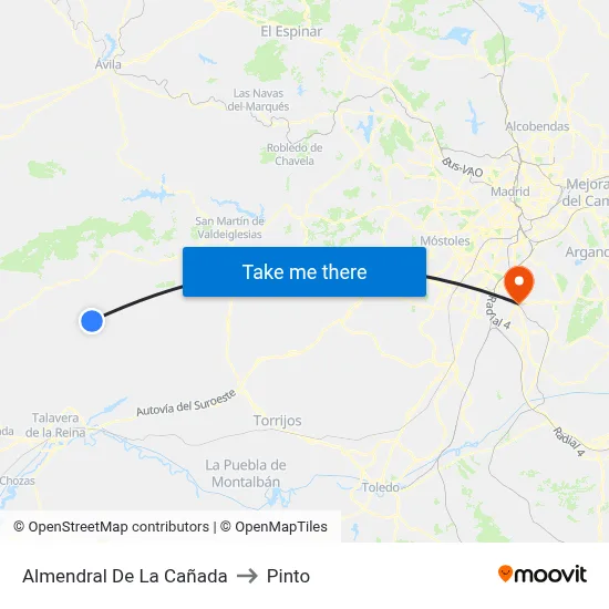 Almendral De La Cañada to Pinto map