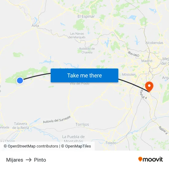 Mijares to Pinto map