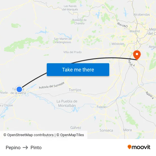 Pepino to Pinto map