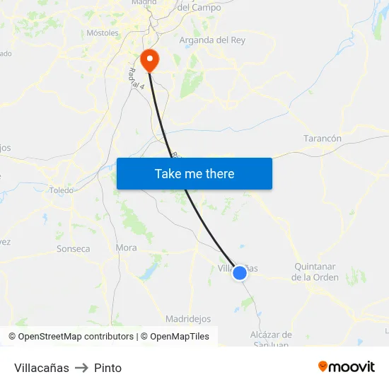 Villacañas to Pinto map
