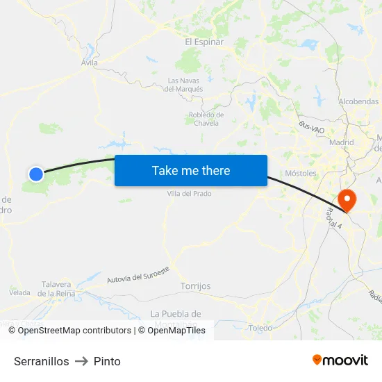 Serranillos to Pinto map