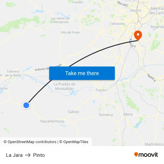 La Jara to Pinto map