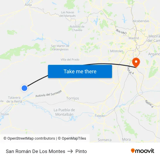 San Román De Los Montes to Pinto map