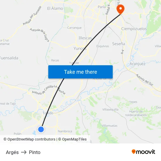 Argés to Pinto map