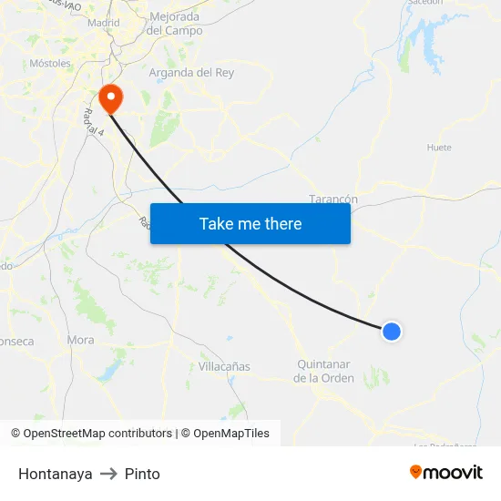 Hontanaya to Pinto map