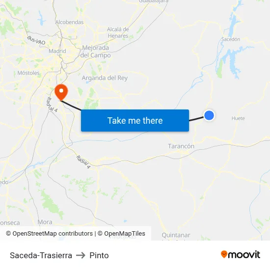 Saceda-Trasierra to Pinto map