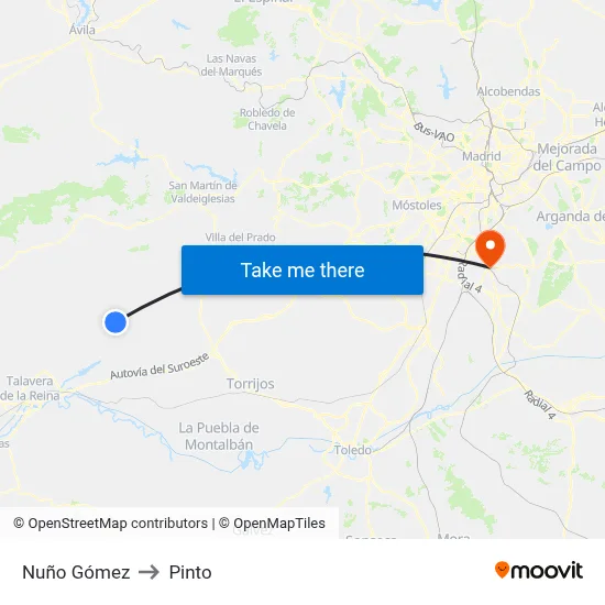 Nuño Gómez to Pinto map