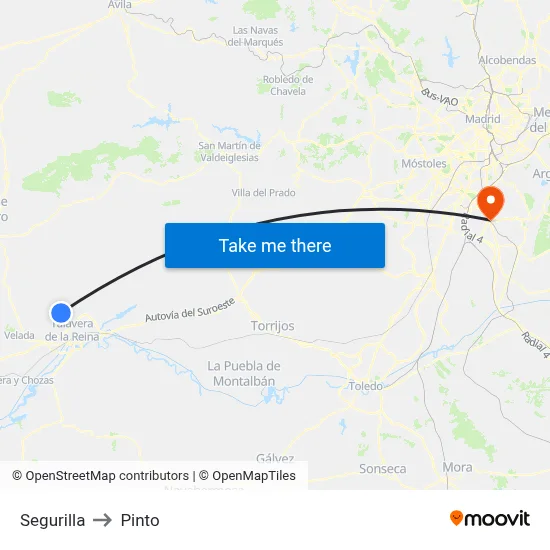 Segurilla to Pinto map