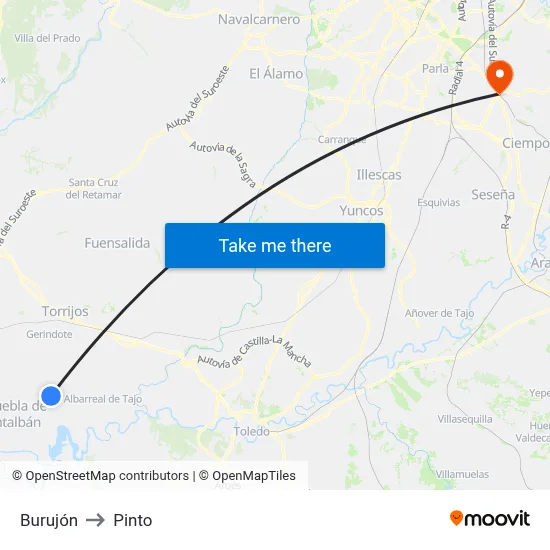 Burujón to Pinto map