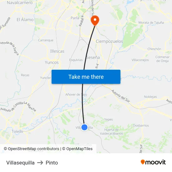 Villasequilla to Pinto map
