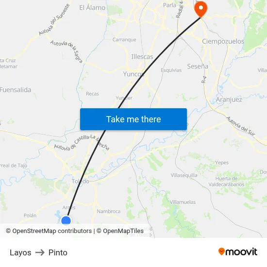 Layos to Pinto map