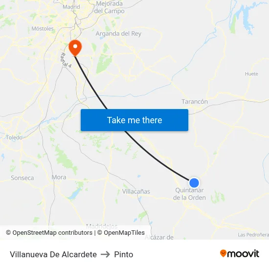 Villanueva De Alcardete to Pinto map