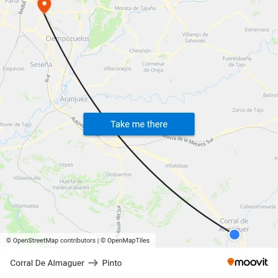 Corral De Almaguer to Pinto map