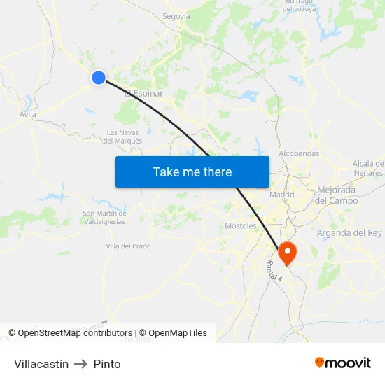 Villacastín to Pinto map