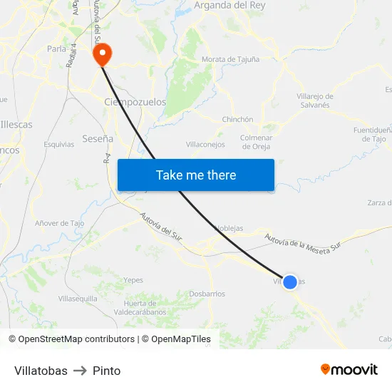 Villatobas to Pinto map