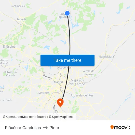 Piñuécar-Gandullas to Pinto map