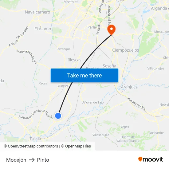 Mocejón to Pinto map