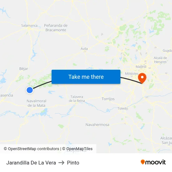 Jarandilla De La Vera to Pinto map