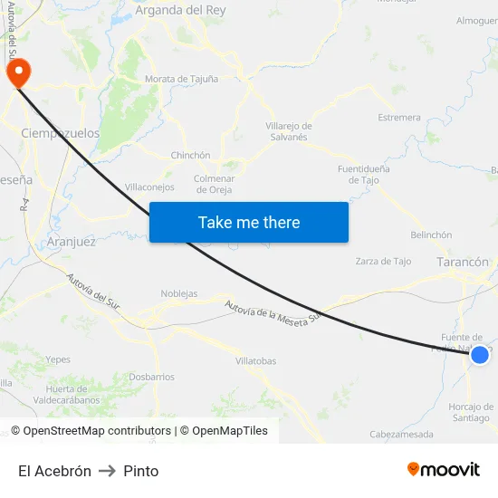 El Acebrón to Pinto map