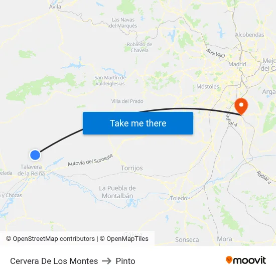 Cervera De Los Montes to Pinto map