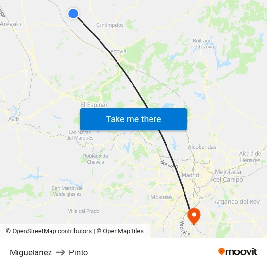 Migueláñez to Pinto map
