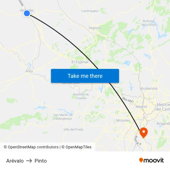 Arévalo to Pinto map