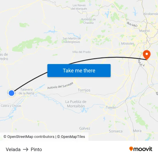 Velada to Pinto map
