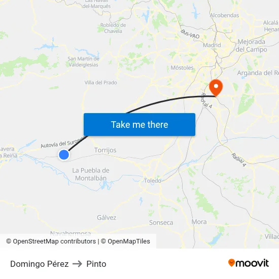 Domingo Pérez to Pinto map