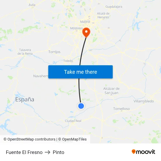 Fuente El Fresno to Pinto map