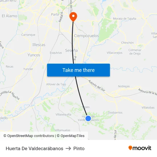 Huerta De Valdecarábanos to Pinto map