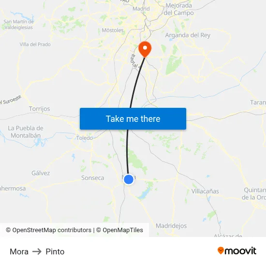 Mora to Pinto map