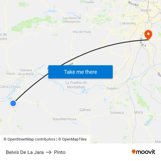 Belvís De La Jara to Pinto map