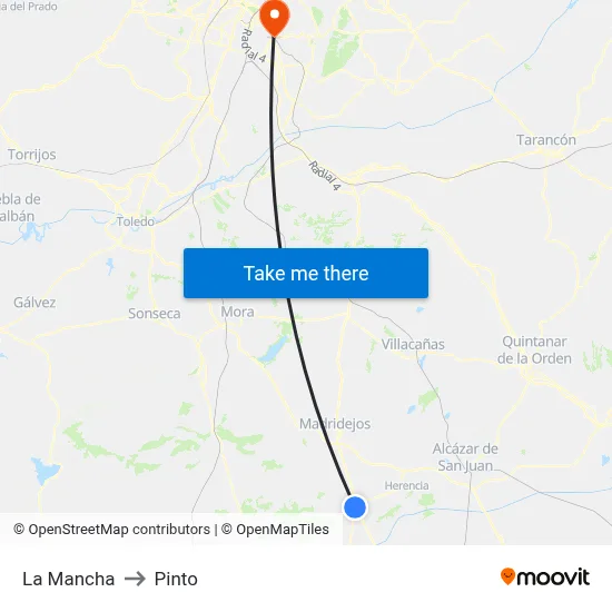 La Mancha to Pinto map